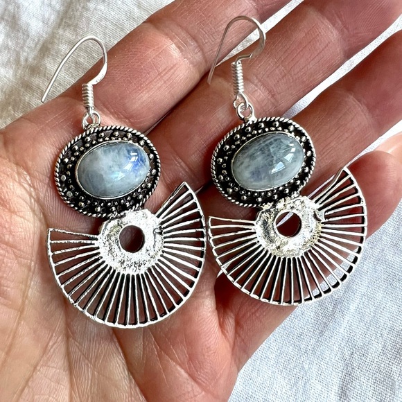 Jewelry - 925 Eccentric Vintage Style Moonstone Boho Earrings